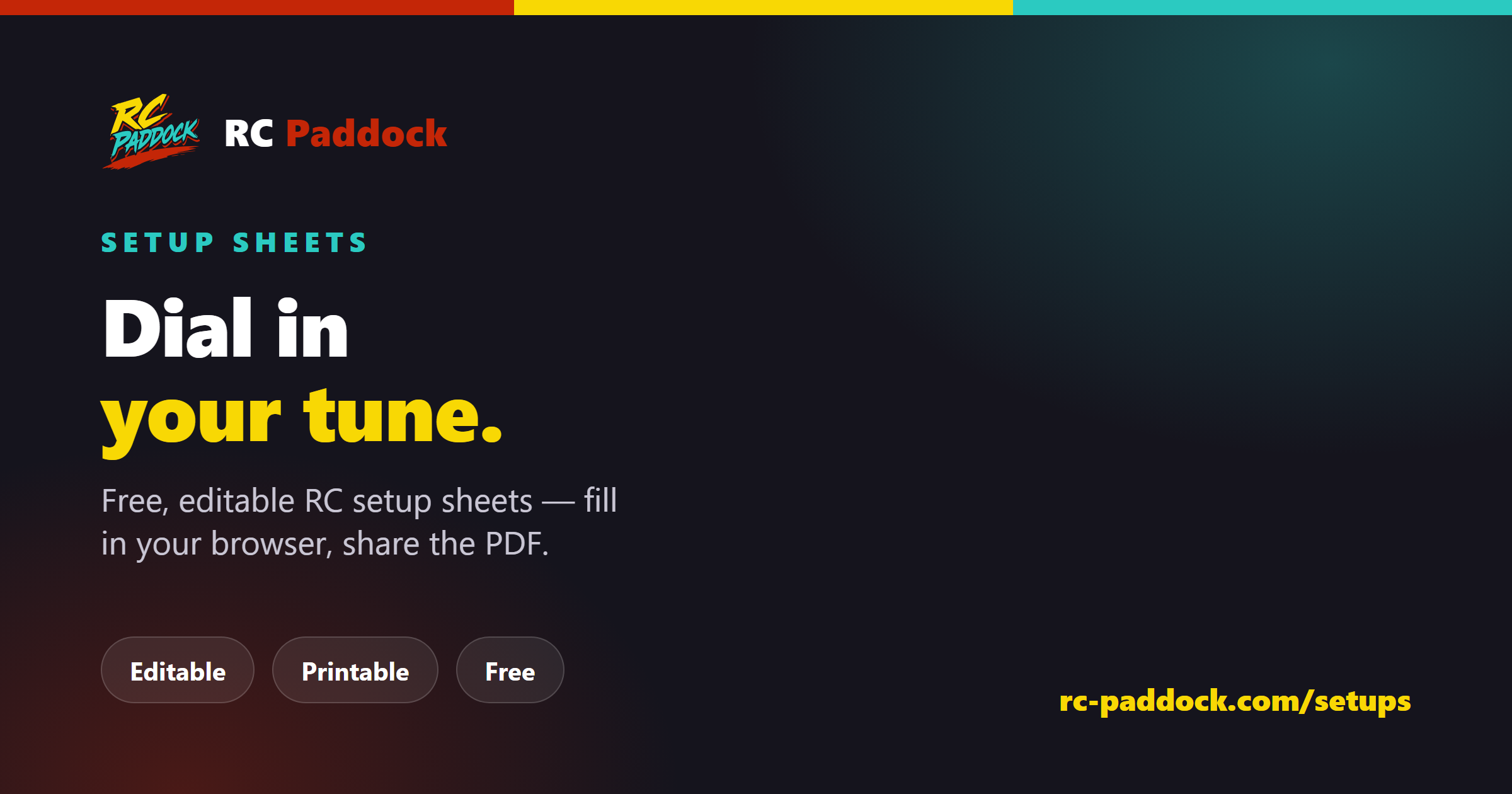 RC Paddock setup sheets — free, editable, printable